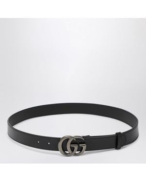 Gucci Cintura nera in pelle con fibbia gg marmont - Nero