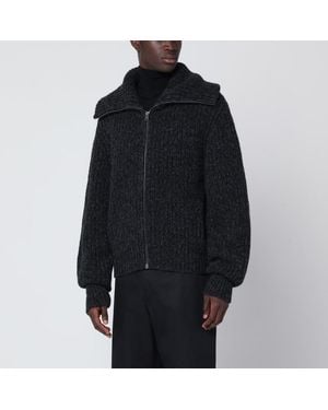 Lemaire /brown Zip Cardigan In Alpaca Blend - Black