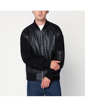 Givenchy Leather Bomber Jacket With Wool Sleeves - Black