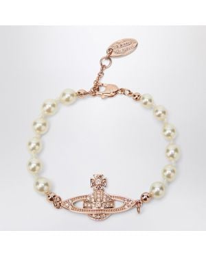 Vivienne Westwood Mini Bas Relief Pearl Bracelet Rose - White