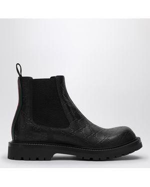Gucci Leather Ankle Boot With Web Detail - Black