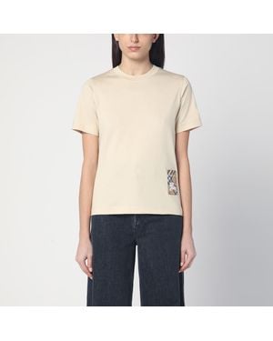 Burberry Beige T-shirt With Logo Patch - Natural