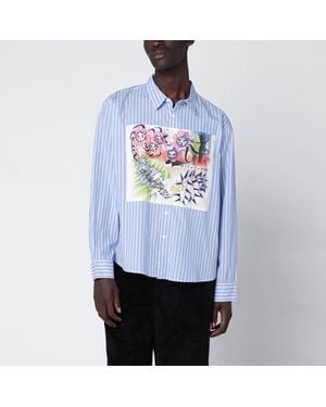 Brain Dead Light Striped Shirt With Painted Patch - White