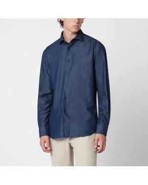 Xacus Denim-Effect Cotton-Blend Tailor Fit Shirt - Blue