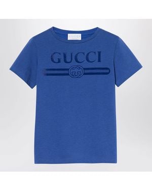 Gucci T-Shirt Bleu Outremer Avec Imprimé Logo