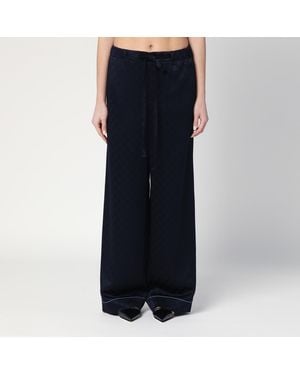 Gucci Dark Satin Trousers With Gg Detail - Blue