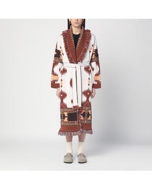 Alanui Cardigan lungo icon jacquard /marrone - Bianco