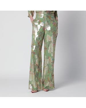 Valentino Silk Pants With All-Over Print - Green
