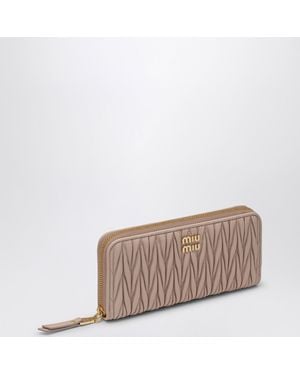 Miu Miu Powder Matelassé Leather Zip Around Wallet - Brown