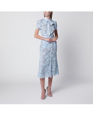 Self-Portrait Tie-Neck Lace Midi Dress - Blue