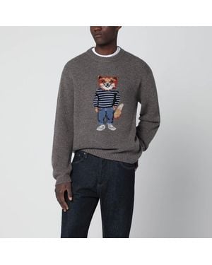 Maison Kitsuné Mélange Jumper With Dressed Fox Intarsia - Grey