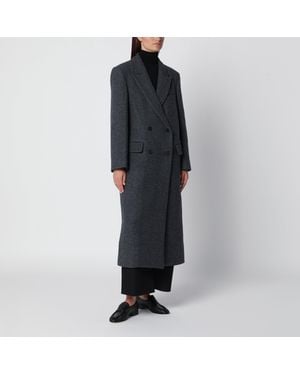 Source Unknown Dark Reyna Double-Breasted Herringbone Coat - Black