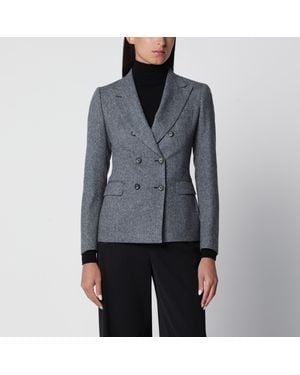 Tagliatore Double-Breasted Herringbone Wool And Cashmere Jacket - Blue