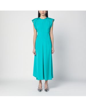 Victoria Beckham Peacock Colour Midi Dress With Hooded Sleeves - Blue