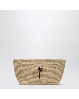 Manebí Raffia Clutch With Logo Embroidery - Natural