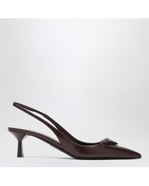 Prada Bordeaux Leather Slingback With Décolleté - Brown