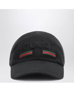Gucci Cotton Baseball Cap With Embroidered Logo - Black