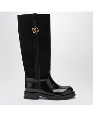 Dolce & Gabbana Suede Ankle Boots With Crossed Dg Logo Detail - Black