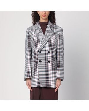 Bottega Veneta Double-breasted Chequered Jacket In Structured Cotton - Grey
