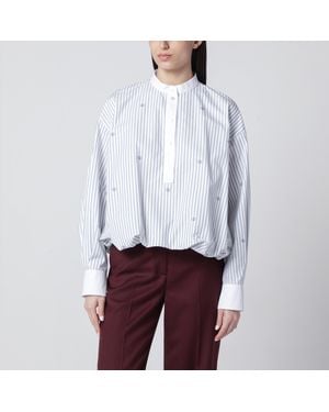 Gucci Striped Cotton Blouse With Gg Embroidery - White