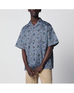 Prada Hematite/ Floral Print Bowling Shirt - Blue