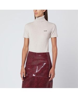 Miu Miu Sandyfarbener Rollkragenpullover Aus Kaschmir - Rot