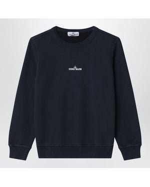 Stone Island Cotton Sweatshirt With Logo Prints - Blue