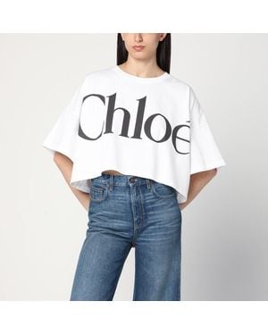 Chloé Boxy T-Shirt With Logo Print - Blue