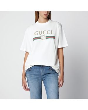 Gucci Cotton And Silk Jersey T-Shirt With Logo Print - White