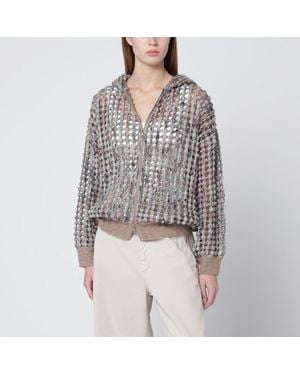 Brunello Cucinelli Camel Balloon Net Embroidery Cardigan - Grey