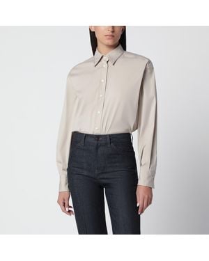 Brunello Cucinelli Monili Trim Stony Ground Cotton Poplin Shirt - White