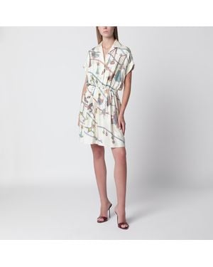 Versace Printed Silk Twill Mini Shirt Dress - White