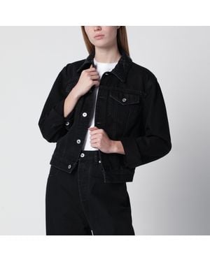 Bottega Veneta Denim Jacket With Intrecciato Collar - Black