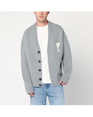 Ami Paris Light Wool Cardigan Ami De Coeur - Grey
