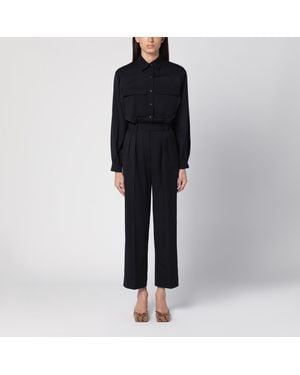 Max Mara Black Wool Satin Workwear Jumpsuit