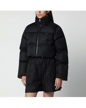 Prada Schwarze Cropped-Daunenjacke Aus Re-Nylon
