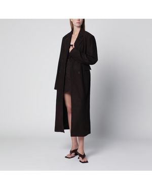 ROTATE BIRGER CHRISTENSEN Dark Double-Breasted Suede Coat - Black