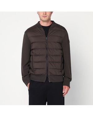 Moncler Cardigan With Padded Nylon Knit Sleeves - Black