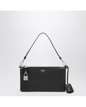 Prada Schwarze Pouch Aus Gealtertem Leder