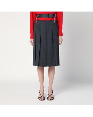 Prada Pleated Matting Skirt With Belt - Black