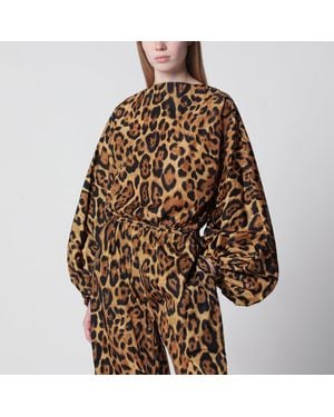 Alaïa Leopard-Print Nylon Bodysuit Shirt - Brown