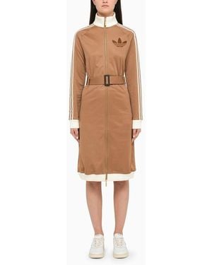 adidas Originals Track Top Belted Coat In Beige - Natural
