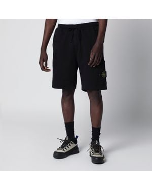 Stone Island Organic Cotton Fleece Jogger Shorts - Black