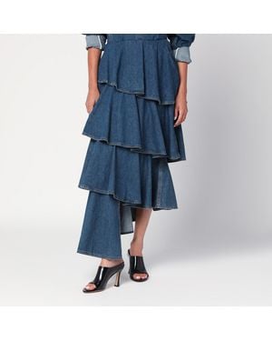 Alaïa Denim Skirt With Ruffles - Blue