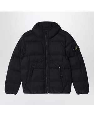 Stone Island Schwarze Daunenjacke Mit Kapuze Aus Nylon - Blau
