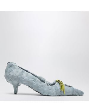 Prada Escarpins En Satin Couleur Astro Décorés De Plumes - Bleu