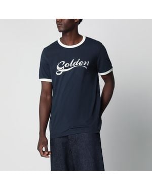 Golden Goose Cotton T-Shirt With Vintage Logo Print - Blue