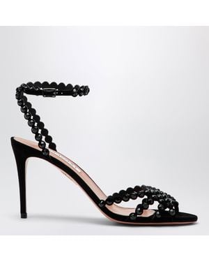 Aquazzura Tequila Sandals In Suede With Crystals - Black