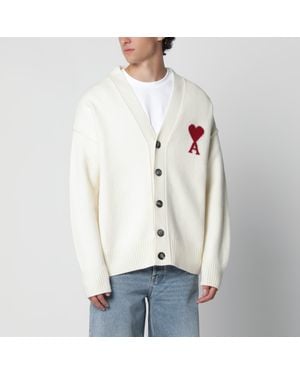 Ami Paris Ami De Coeur Wool Cardigan - Natural