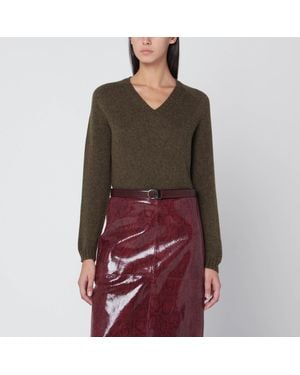 Roberto Collina Military Wool V-Neck Sweater - Red
